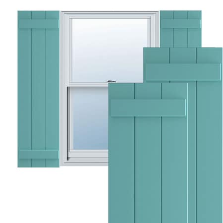 True Fit PVC, Three Board Joined Board-n-Batten Shutters, Pure Turquoise, 16 1/8W X 80H